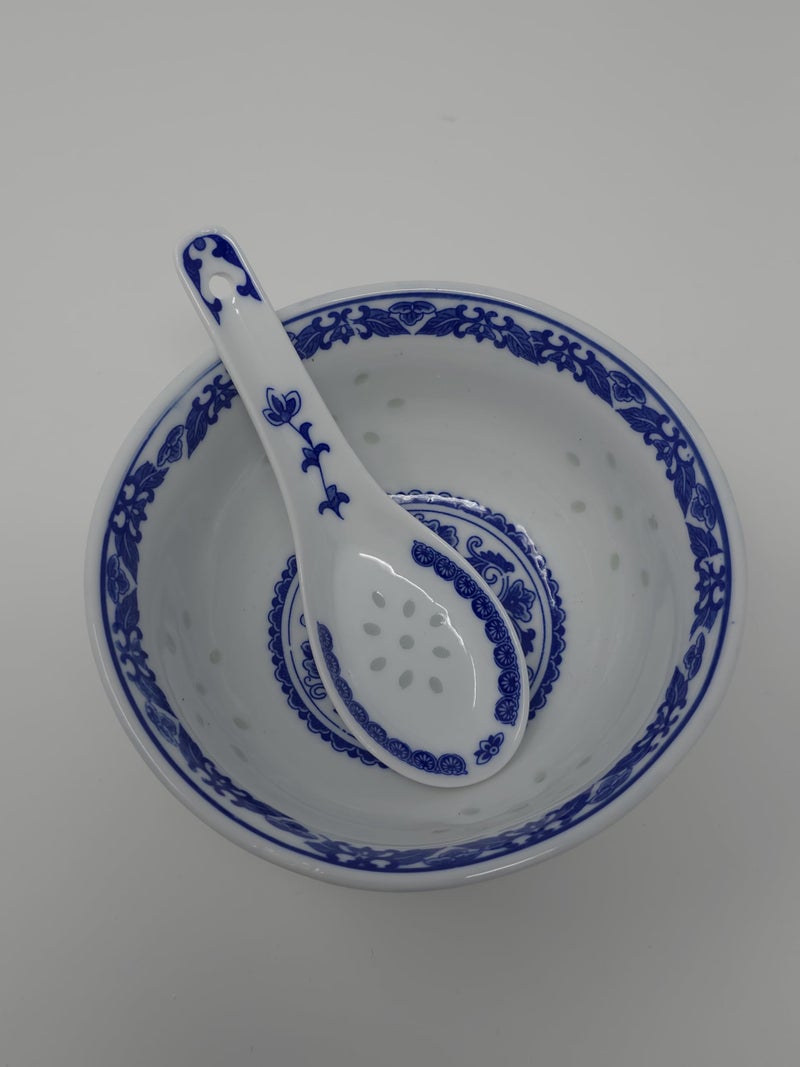Festcool 10 Pcs Fine Porcelain Blue and White Rice Pattern Bowls, Cereal Bowls, Rice Bowls with Free 10 Porcelain Spoons Jingdezhen China - Image 5